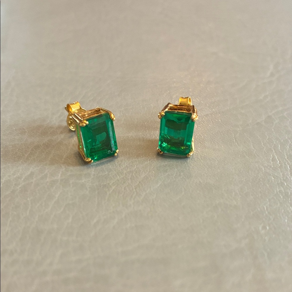 14k Gold 4 CT Emeralds Gold Vermeil Emerald-Cut Stud Earrings Lab-Grown Emeralds